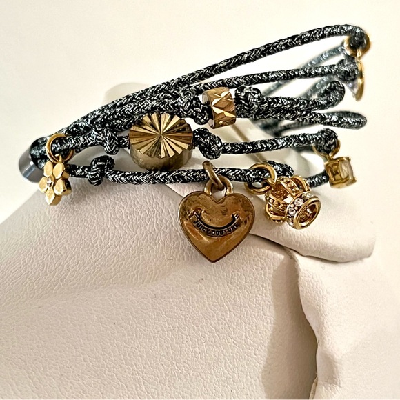 Juicy Couture Jewelry - Juicy Couture Vintage Y2K Blue Silver Metallic Cord Bracelet with Charms!!